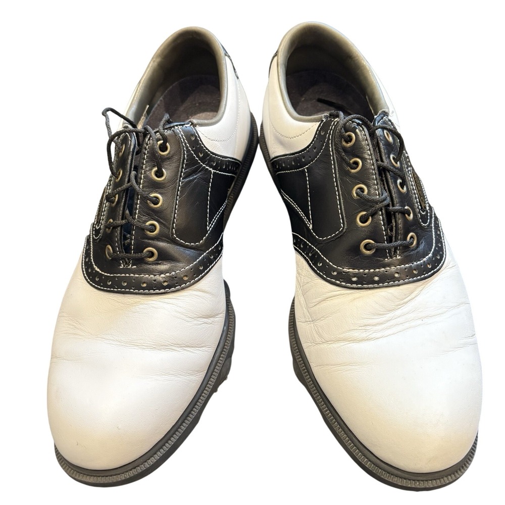 FootJoy Golf Shoes Mens 8.5 M Black White DryJoys Spiked Saddle Oxford 53427